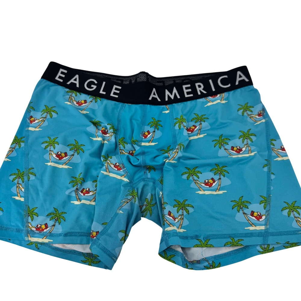 American Eagle Flex Mens Boxer Briefs XL Tropical Parrot Hammock Print Blue